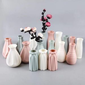 orhagag מוצרים לבית Plastic Flower Vase Decoration Home White Vases Imitation Ceramic Vase Flower Pot Decoration Nordic Style Flower Basket